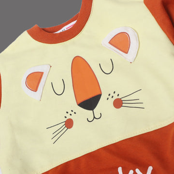 BROWN & LIME "LUCKY LION" PRINTED TERRY FABRIC SWEATSHIRT